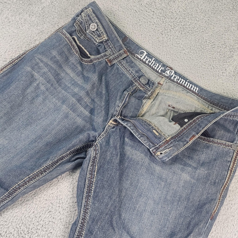 Affliction Archaic Premium Jeans Mens 36x31 Blue Denim Embroidered Flap Pockets